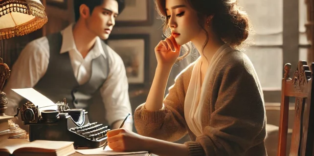 DALL·E 2024-08-09 22.43.20 – A heartwarming and emotional scene based on the theme ‘Mình Yêu Nhau Lại Từ Đầu Được Không Em’ (Can We Fall in Love Again), featuring a young woman, A