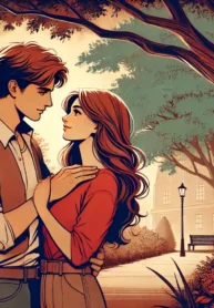 DALL·E 2024-07-30 15.50.30 – A romantic scene with a young man looking at a young woman warmly and sincerely, expressing his special feelings for her. They are standing on a small