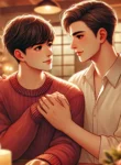 DALL·E 2024-07-30 15.58.16 – A romantic scene featuring two young men standing close together in a cozy, intimate setting, possibly a garden or a warm café. One man looks into