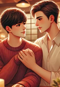 DALL·E 2024-07-30 15.58.16 – A romantic scene featuring two young men standing close together in a cozy, intimate setting, possibly a garden or a warm café. One man looks into