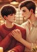 DALL·E 2024-07-30 15.58.16 – A romantic scene featuring two young men standing close together in a cozy, intimate setting, possibly a garden or a warm café. One man looks into