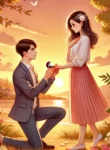 DALL·E 2024-08-01 21.57.35 – A romantic scene depicting a young man and a young woman in a beautiful setting, under the theme ‘Muốn Kết Hôn Với Tự Tự’ (Wanting to Marry Tự Tự). Th