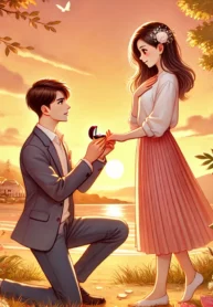 DALL·E 2024-08-01 21.57.35 – A romantic scene depicting a young man and a young woman in a beautiful setting, under the theme ‘Muốn Kết Hôn Với Tự Tự’ (Wanting to Marry Tự Tự). Th