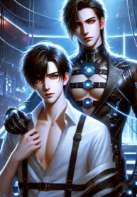 DALL·E 2024-08-07 21.19.29 – A dramatic and sensual sci-fi BL (Boys’ Love) scene featuring a powerful and handsome man (seme) and a beautiful and alluring young man (uke) in a fut