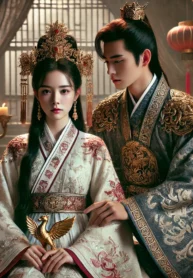 DALL·E 2024-08-08 21.44.02 – A dramatic and elegant ancient palace scene based on the theme ‘Mưu Đoạt Phượng Ấn,’ featuring a strong and beautiful young woman (female lead) and a