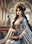DALL·E 2024-08-08 21.55.47 – A regal and elegant ancient palace scene based on the theme ‘Mưu Kế Của Quý Nữ,’ featuring a strong and beautiful young woman, Tống Ý Mặc, who is tale