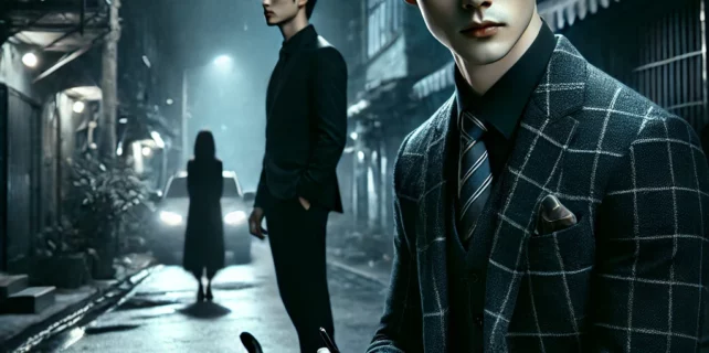 DALL·E 2024-08-08 22.15.53 – A dark and suspenseful scene based on the theme ‘Mưu Sát’ (Murder), featuring a sharp and intelligent detective and a suspicious figure or victim in a